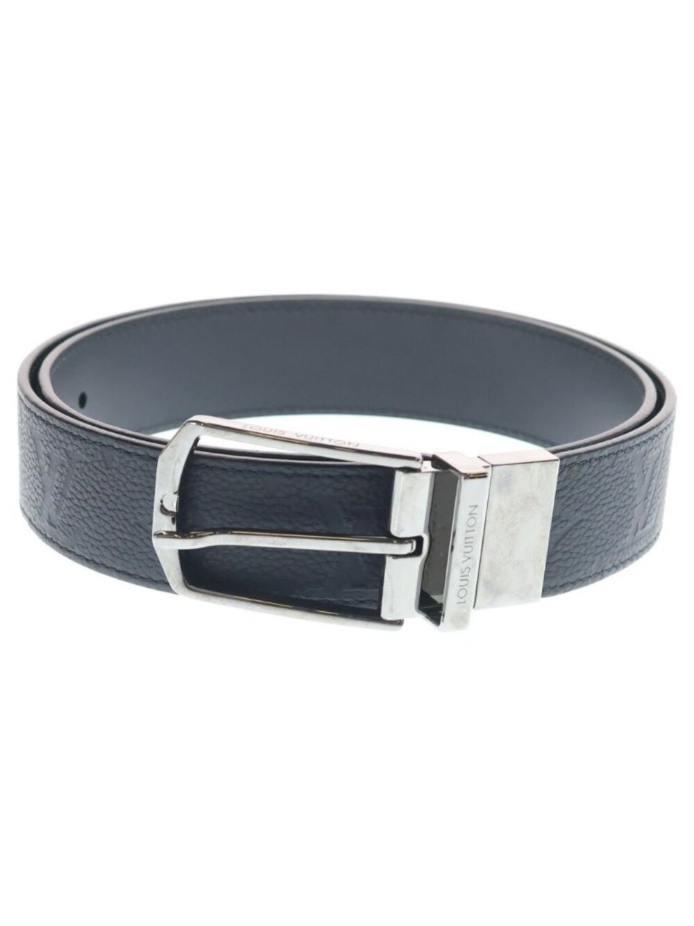 Louis Vuitton Monogram Pattern Belt Slender 35 Reversible Leather Black